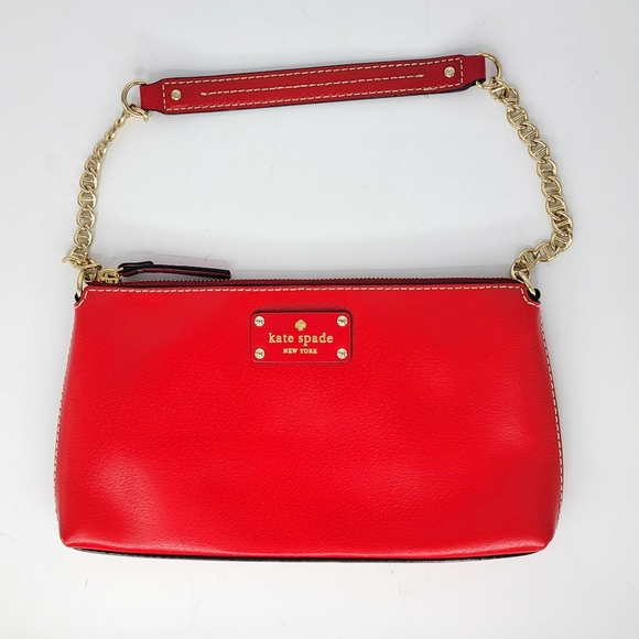 ~ New Kate Spade Red Clutch Bag Gold Chain - Picture 2 of 6